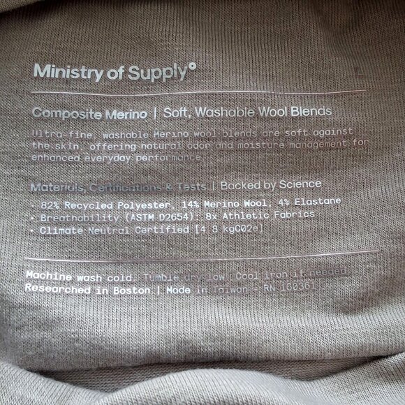Ministry Of Supply Composite Merino Wool Blend Mock Neck Top Light Beige Women L - Picture 3 of 6